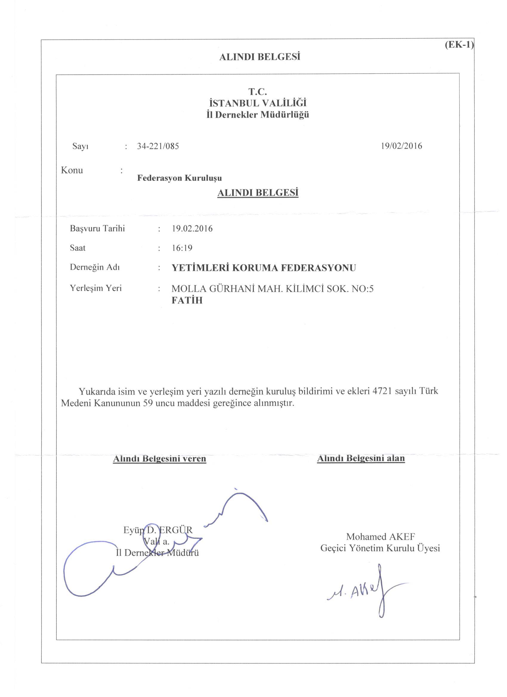 Official license in the Republic of Turkey