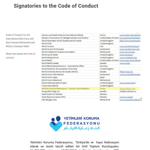 Signing the Code of Conduct issued by the International Red Cross and Red Crescent Movement