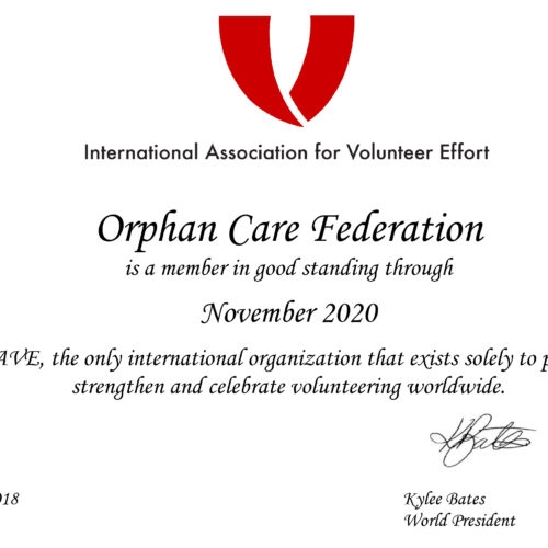 Orphans Care Union gets membership in the International Association for Voluntary Efforts