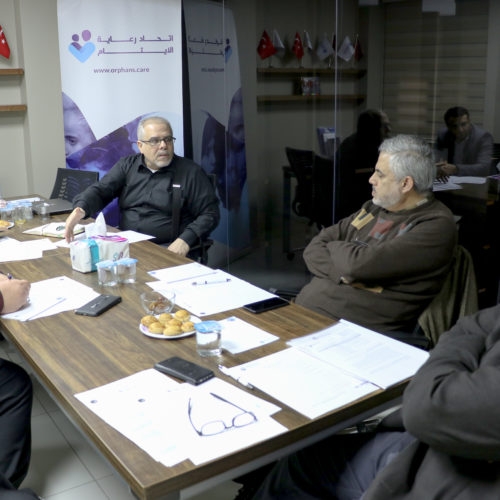 A meeting of the members of the board of directors in the office of the Union of Orphans Care